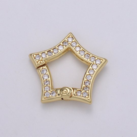 Gold Star Clasp Spring Gate Ring, Push Gate Ring Snap Click Lock 14K Gold plated Clasp for Link Necklace Bracelet Connector L-169 L-170 - DLUXCA