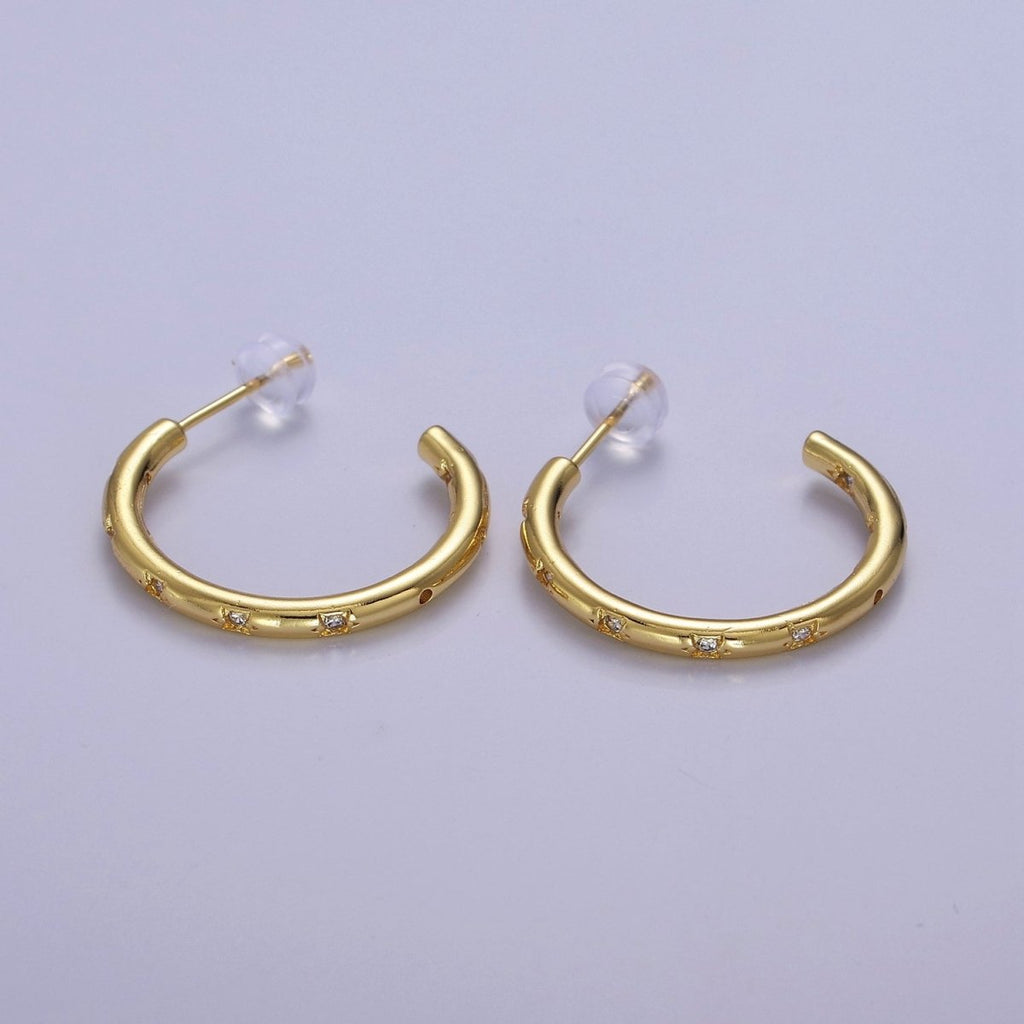Gold Star Hoop Earring Cz Star Earring Celestial Starburst Everyday Jewelry V-167 V-168 V-169 - DLUXCA
