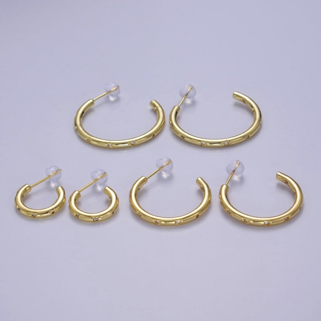 Gold Star Hoop Earring Cz Star Earring Celestial Starburst Everyday Jewelry V-167 V-168 V-169 - DLUXCA
