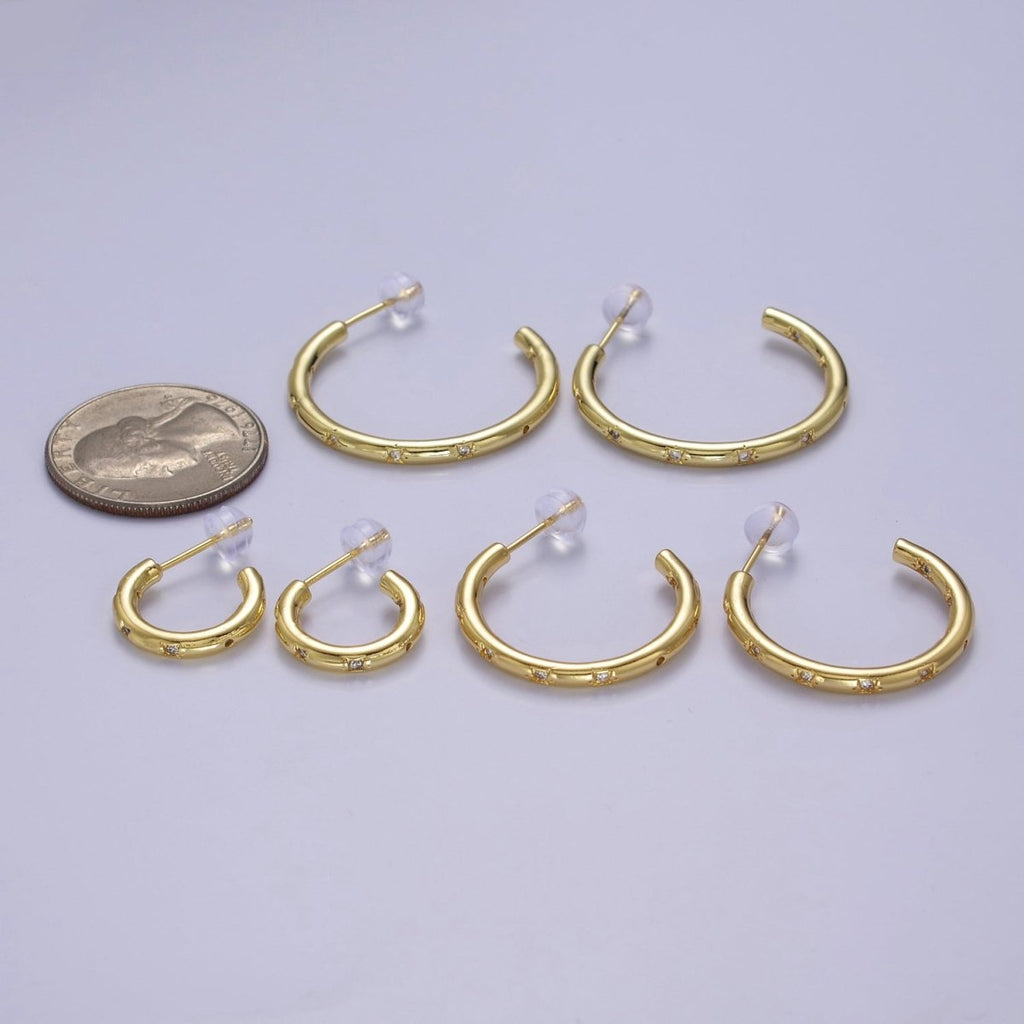 Gold Star Hoop Earring Cz Star Earring Celestial Starburst Everyday Jewelry V-167 V-168 V-169 - DLUXCA