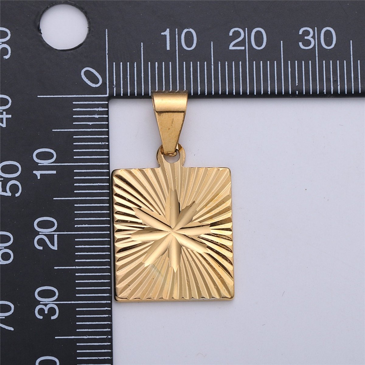 Gold Star Pendant, 18K Gold plated Pendant, celestial medallion, Square pendant, gold starburst Charm I-161 - DLUXCA