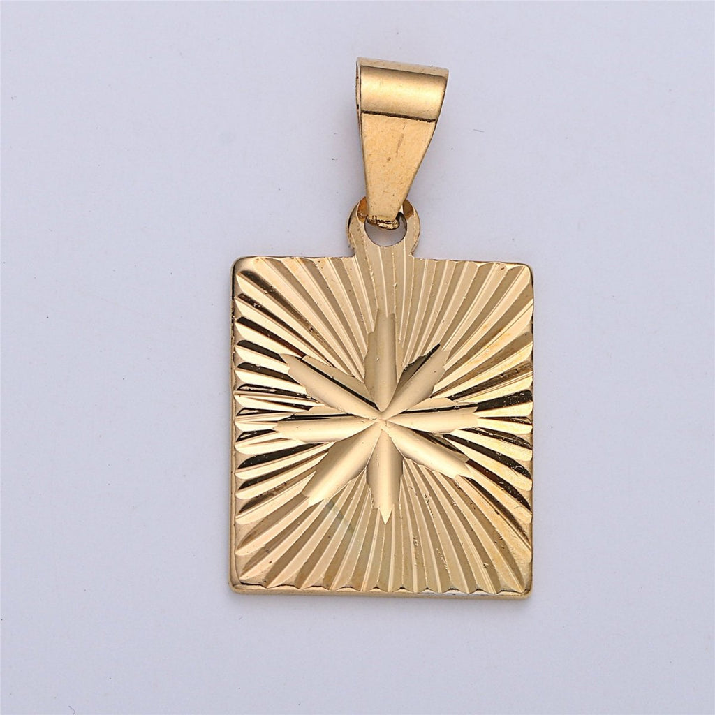 Gold Star Pendant, 18K Gold plated Pendant, celestial medallion, Square pendant, gold starburst Charm I-161 - DLUXCA