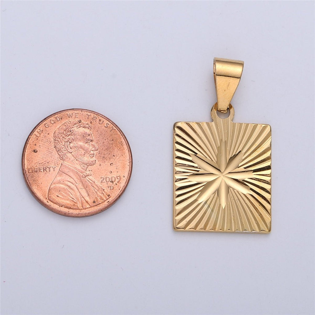 Gold Star Pendant, 18K Gold plated Pendant, celestial medallion, Square pendant, gold starburst Charm I-161 - DLUXCA