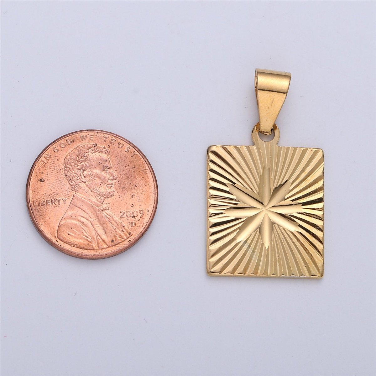 Gold Star Pendant, 18K Gold plated Pendant, celestial medallion, Square pendant, gold starburst Charm I-161 - DLUXCA