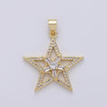 Gold Star Pendant With Baguette Stone, Five Star Charms, Women Necklaces, Star Jewelry, Celestial Jewelry for DIY Necklace 24K Gold plated I-877 - DLUXCA