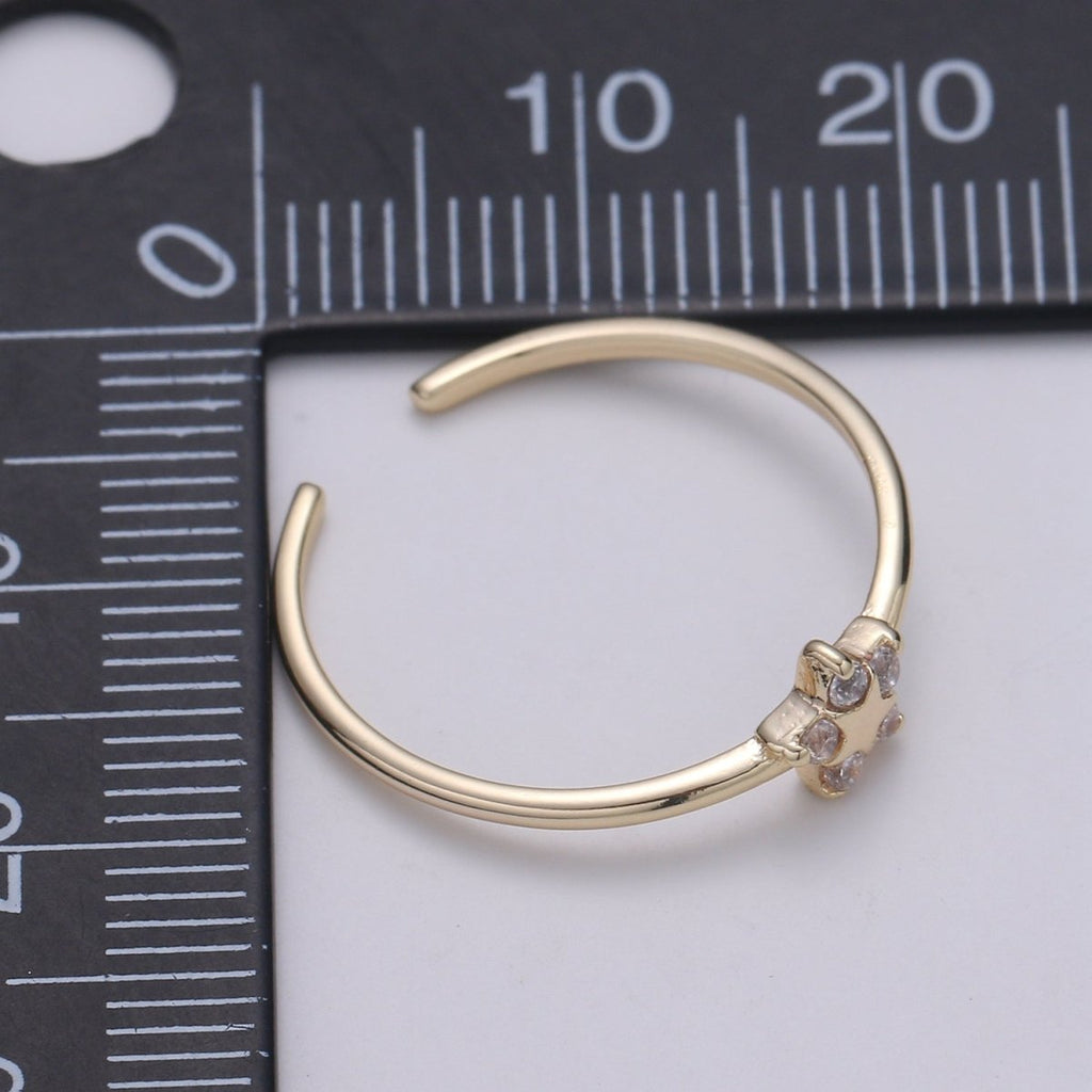 Gold Star Stacking Ring - minimalist dainty delicate ring, thin open adjustable ring, midi ring, Celestial Ring, Tiny Star ring R-246 - DLUXCA