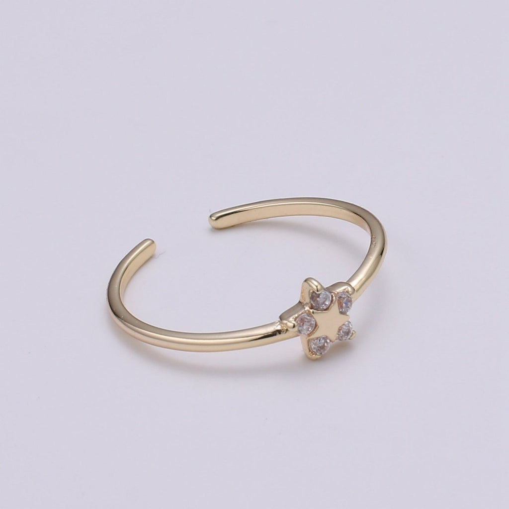 Gold Star Stacking Ring - minimalist dainty delicate ring, thin open adjustable ring, midi ring, Celestial Ring, Tiny Star ring R-246 - DLUXCA