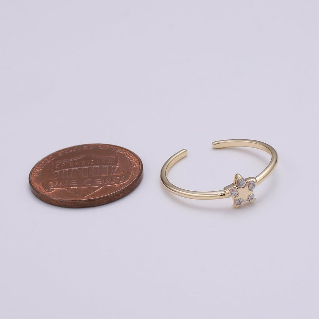 Gold Star Stacking Ring - minimalist dainty delicate ring, thin open adjustable ring, midi ring, Celestial Ring, Tiny Star ring R-246 - DLUXCA