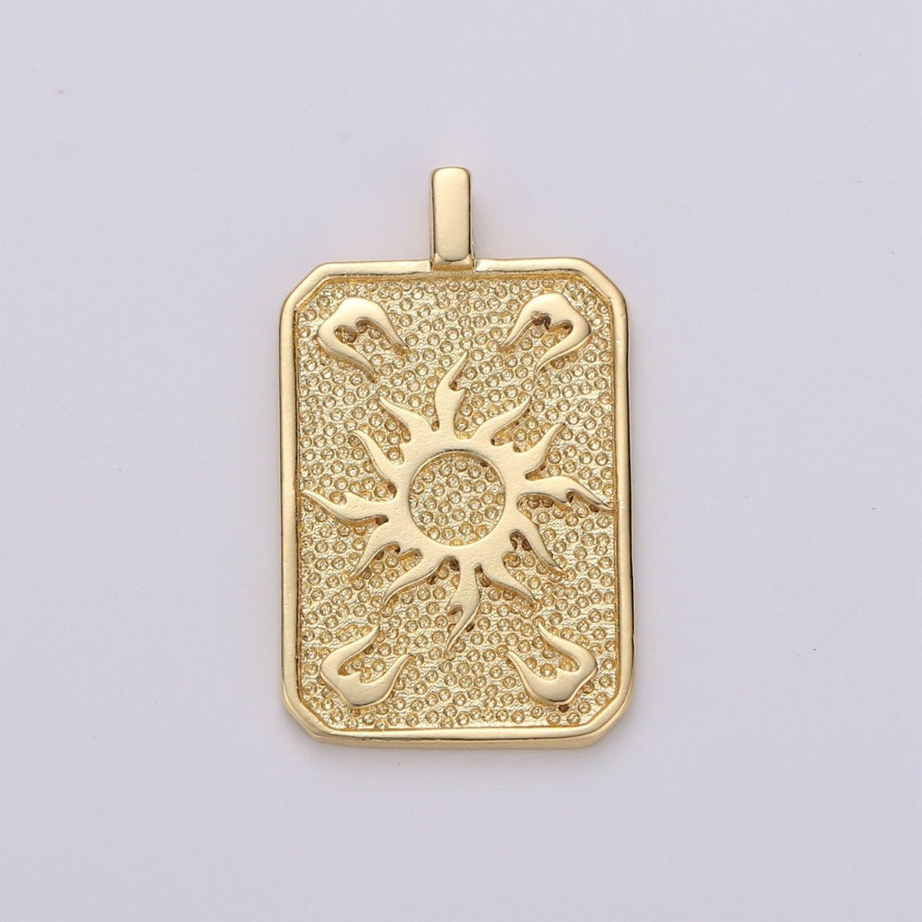 Gold Sun Charm Gold plated Medallion, Celestial Pendant Necklace Charm for Statement Necklace Component Gold Tag Unisex Jewelry J-031 - DLUXCA