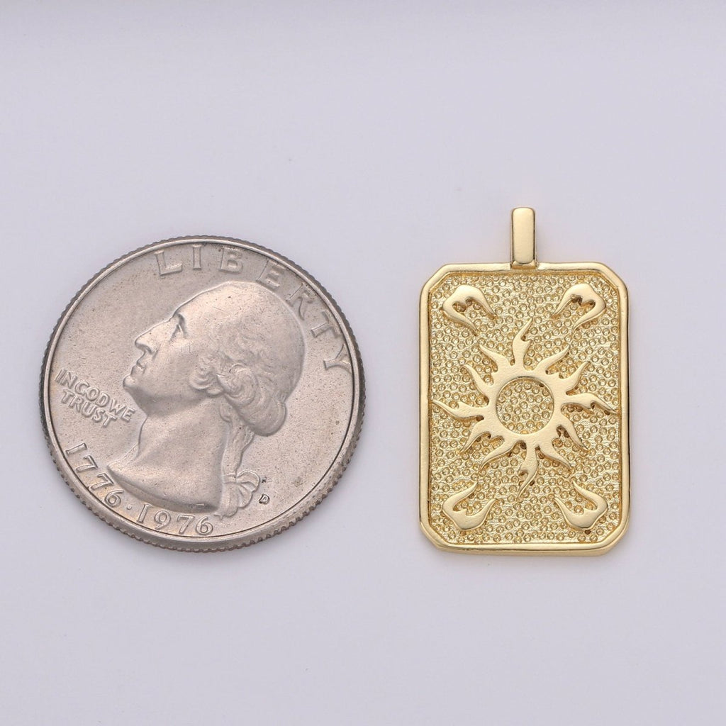 Gold Sun Charm Gold plated Medallion, Celestial Pendant Necklace Charm for Statement Necklace Component Gold Tag Unisex Jewelry J-031 - DLUXCA