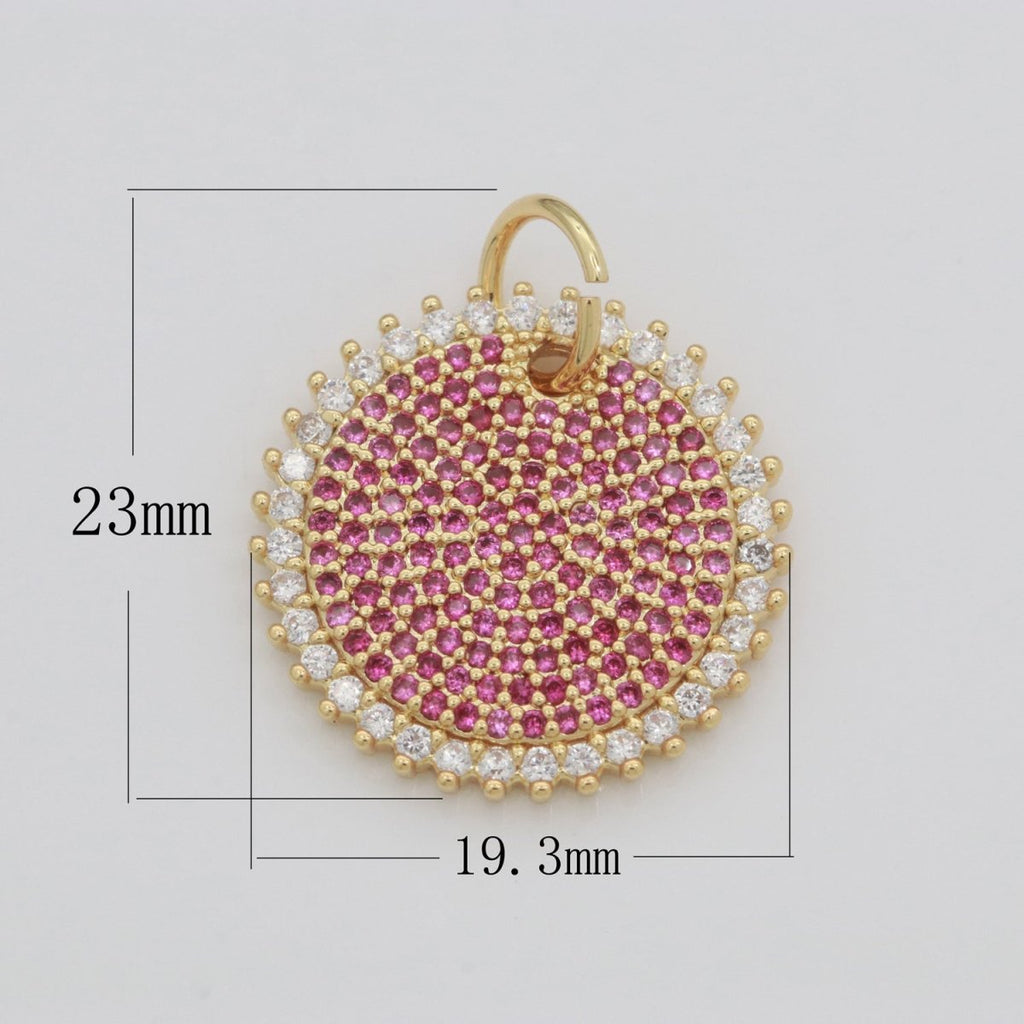 Gold Sun Fuschia Charm Cubic Celestial Sunshine Round Cz Charm for Jewelry Making M-611 - DLUXCA