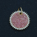 Gold Sun Fuschia Charm Cubic Celestial Sunshine Round Cz Charm for Jewelry Making M-611 - DLUXCA