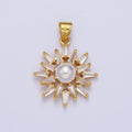 Gold Sun Pendant With Clear Marquise Stone and Pearl Charm for Necklace Pendant X-686 - DLUXCA