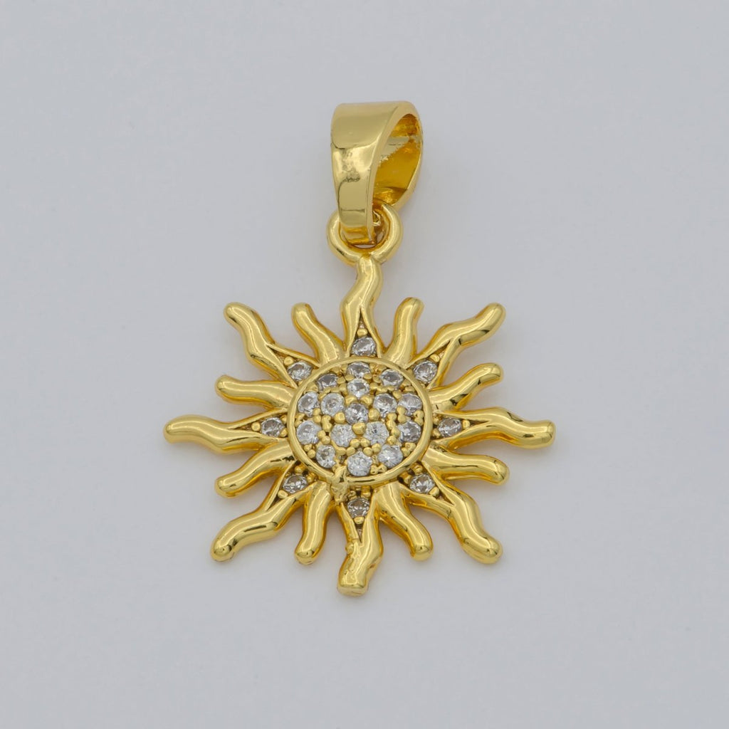 Gold Sunburst Sunshine Pave Cubic Zirconia Gold plated Pendants for DIY Jewelry Making H-731 - DLUXCA