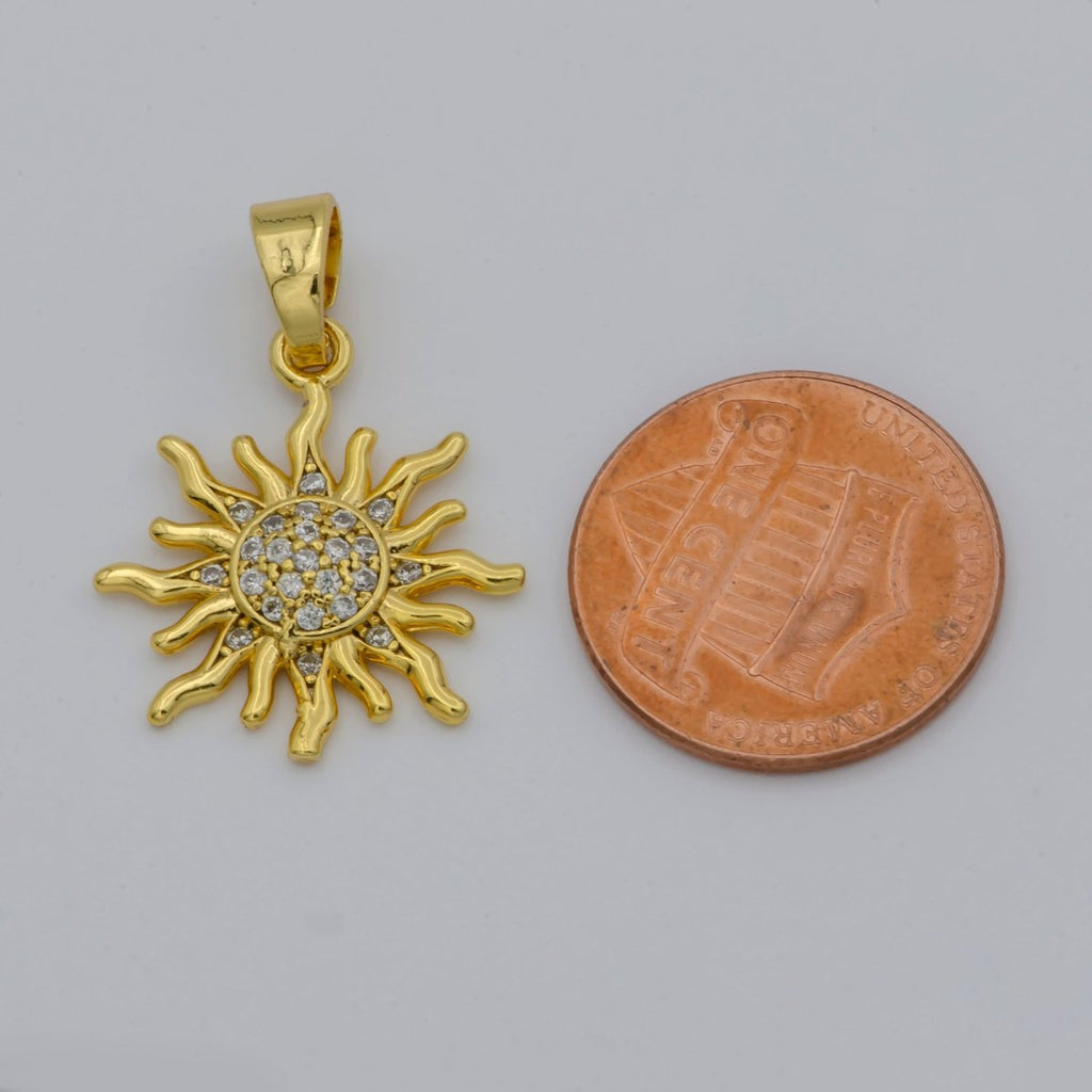 Gold Sunburst Sunshine Pave Cubic Zirconia Gold plated Pendants for DIY Jewelry Making H-731 - DLUXCA