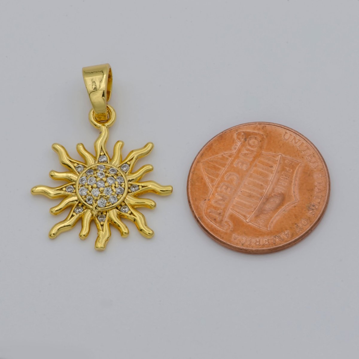 Gold Sunburst Sunshine Pave Cubic Zirconia Gold plated Pendants for DIY Jewelry Making H-731 - DLUXCA