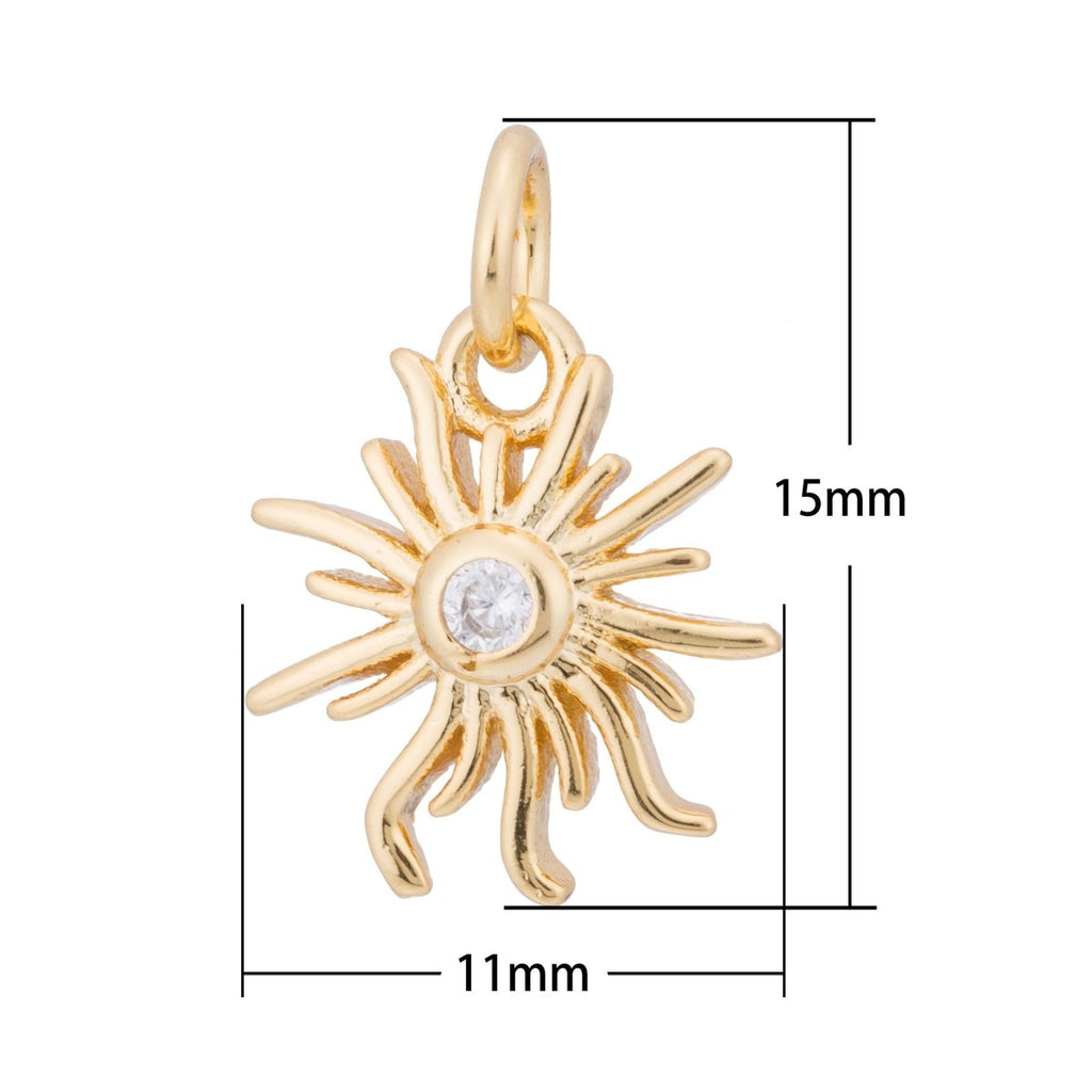 Gold Sunshine, Sun Bright, Sunburst, Celestial, Sunny DIY Craft Cubic Zirconia Bracelet Charm Bead Finding Pendant For Jewelry Making, C-176 - DLUXCA