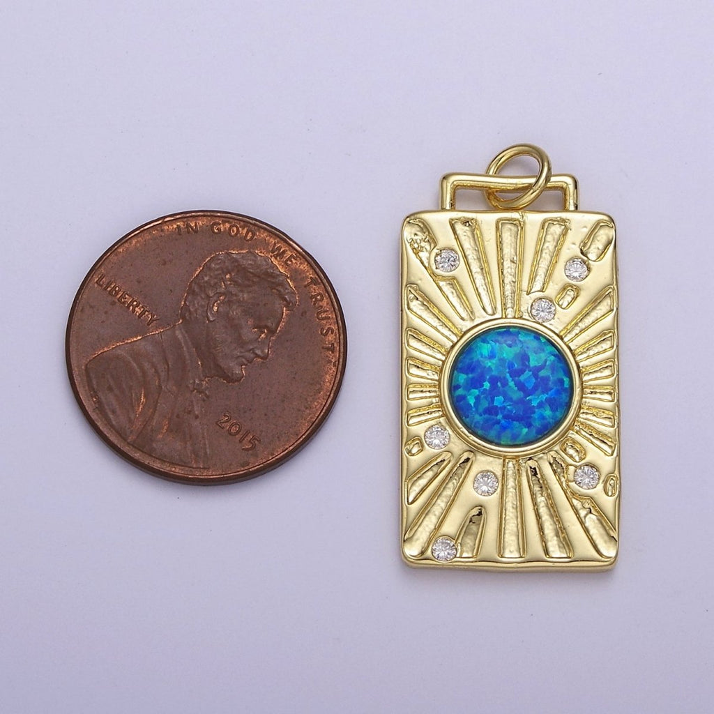 Gold Tag Opal Sunburst Charm Clear Pink Blue Opal Medallion Charm Pendant E-707 E-671 E-670