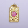 Gold Tag Opal Sunburst Charm Clear Pink Blue Opal Medallion Charm Pendant E-707 E-671 E-670