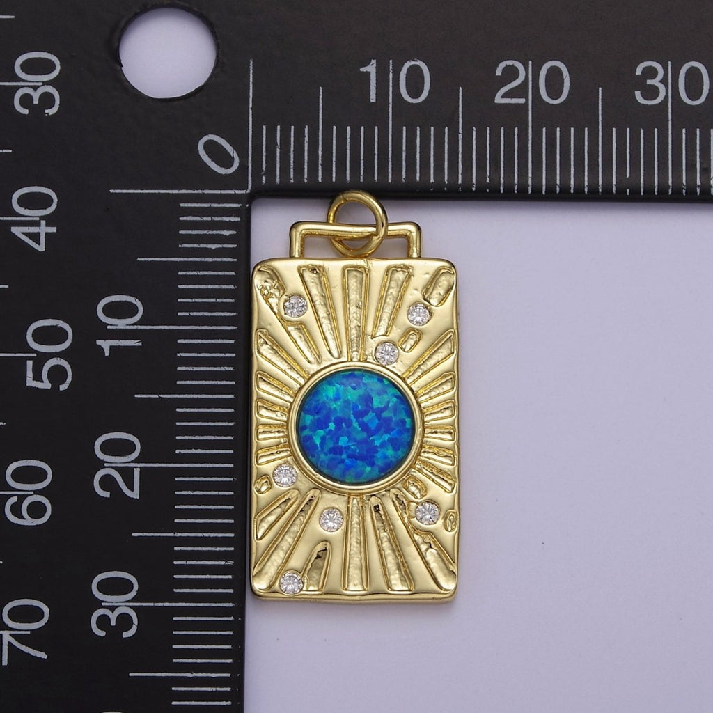 Gold Tag Opal Sunburst Charm Clear Pink Blue Opal Medallion Charm Pendant E-707 E-671 E-670