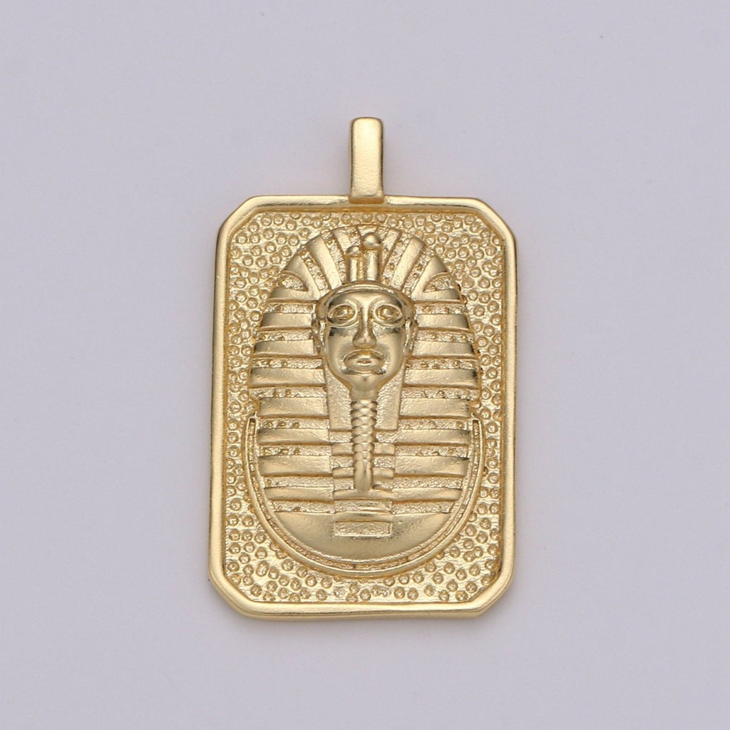 Gold Tag Pharaoh Charm Gold plated Medallion, Egyptian Mummy Sarcophagus Pendant Necklace Charm for Necklace Component Men Unisex Jewelry J-025 - DLUXCA