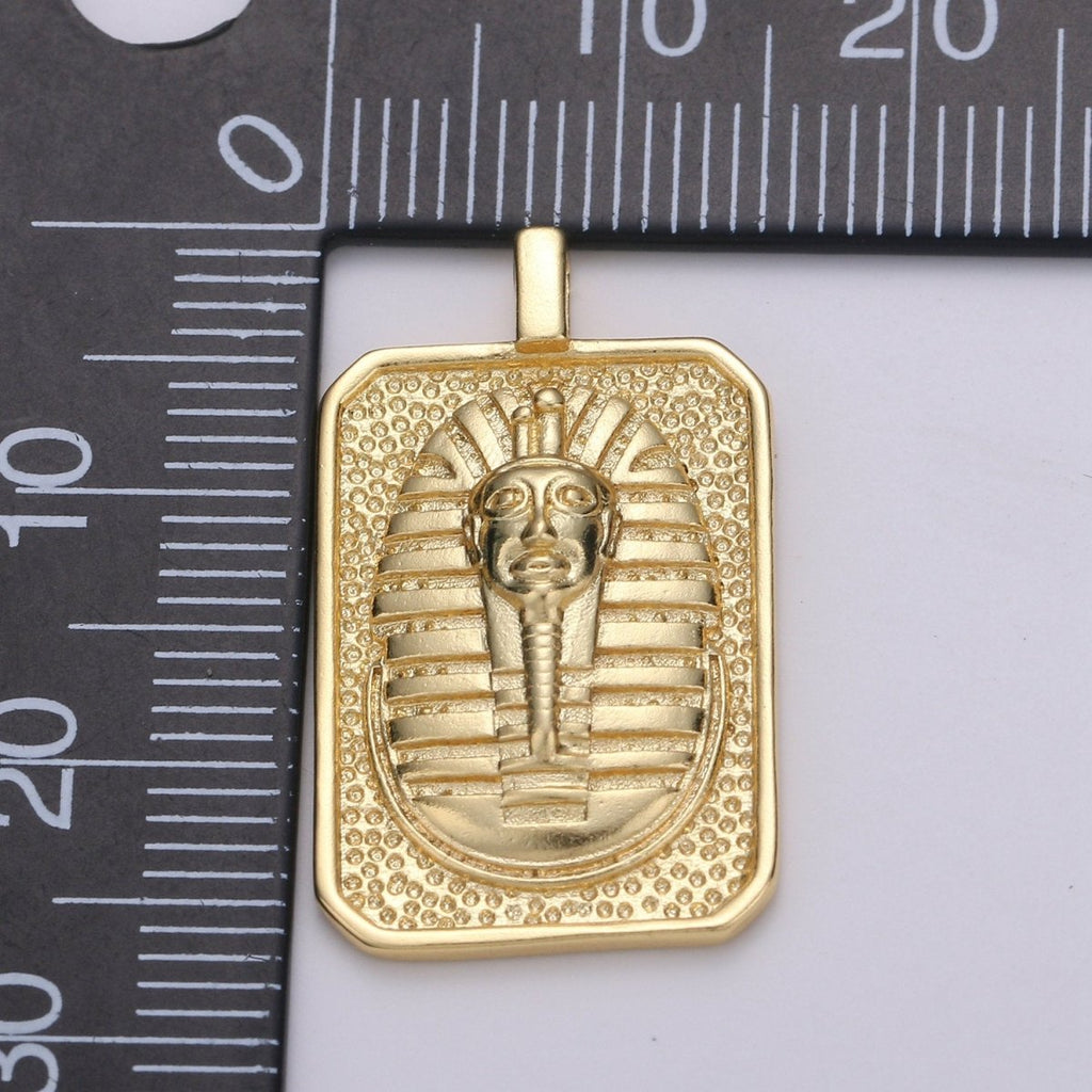 Gold Tag Pharaoh Charm Gold plated Medallion, Egyptian Mummy Sarcophagus Pendant Necklace Charm for Necklace Component Men Unisex Jewelry J-025 - DLUXCA