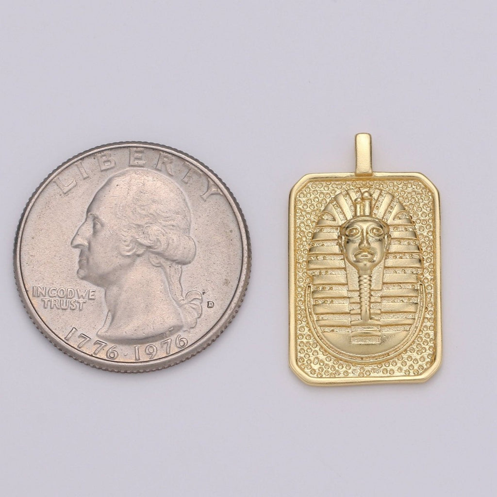 Gold Tag Pharaoh Charm Gold plated Medallion, Egyptian Mummy Sarcophagus Pendant Necklace Charm for Necklace Component Men Unisex Jewelry J-025 - DLUXCA