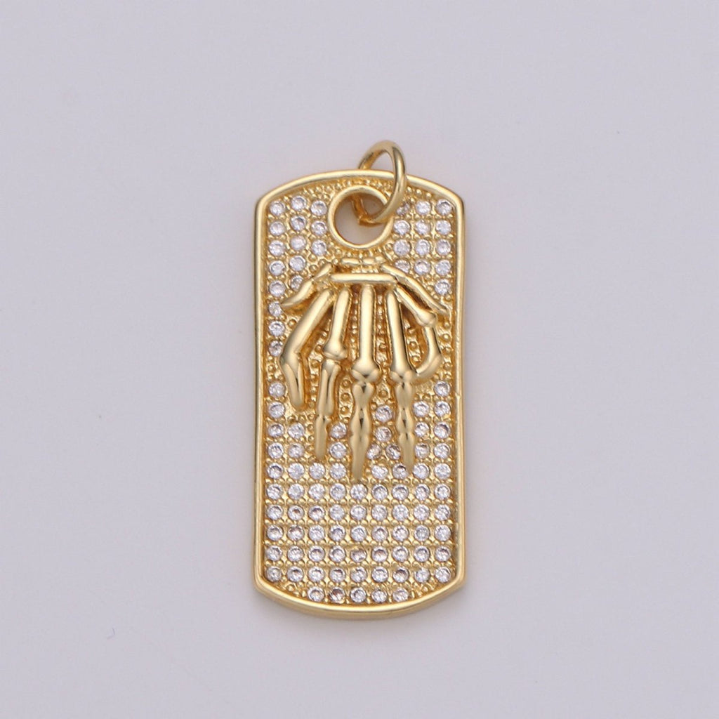 Gold Tag Skeleton Charm Gold plated Medallion, Skull Bone Pendant Necklace Charm for Halloween Men Gothic Inspired Necklace Supply,  D-134 D-135