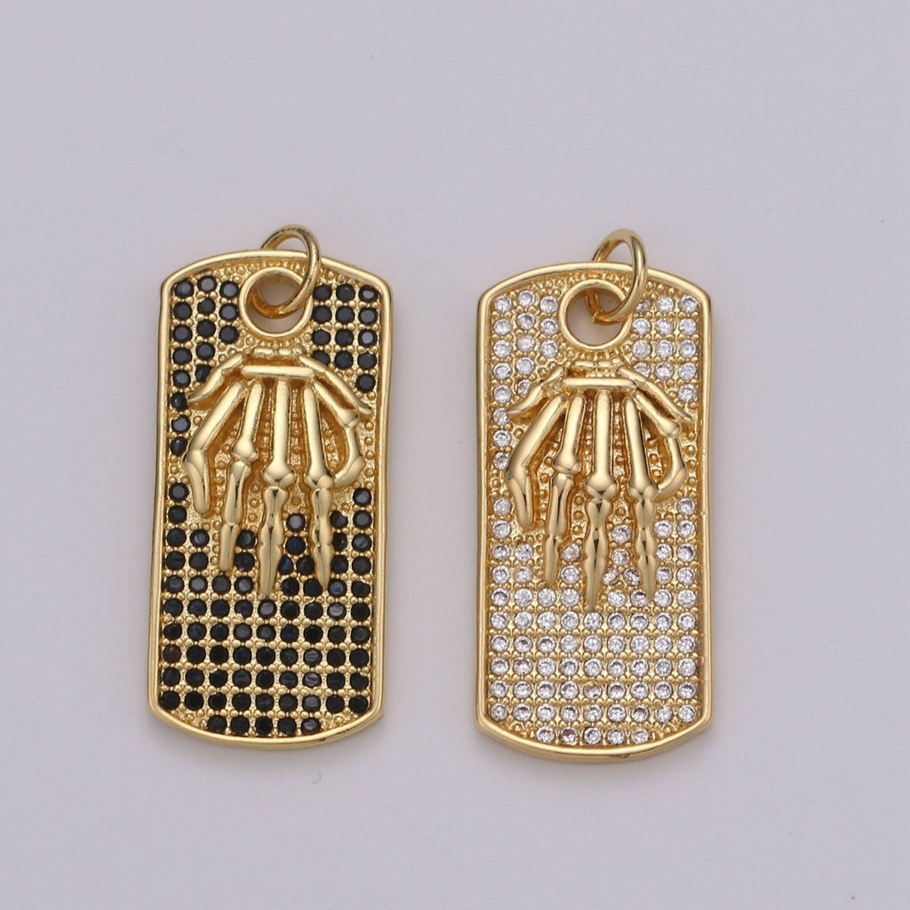 Gold Tag Skeleton Charm Gold plated Medallion, Skull Bone Pendant Necklace Charm for Halloween Men Gothic Inspired Necklace Supply,  D-134 D-135