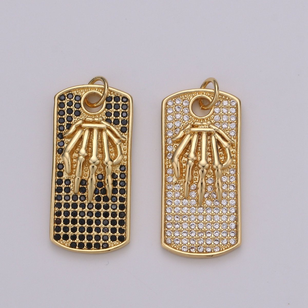 Gold Tag Skeleton Charm Gold plated Medallion, Skull Bone Pendant Necklace Charm for Halloween Men Gothic Inspired Necklace Supply,  D-134 D-135