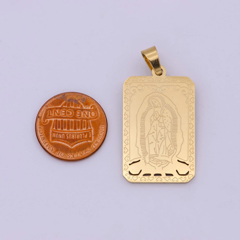 Gold Tag Virgin Mary Charm for Necklace Lady of Guadalupe Pendant for Religious Jewelry Making Supply in Gold plated J-313 - DLUXCA