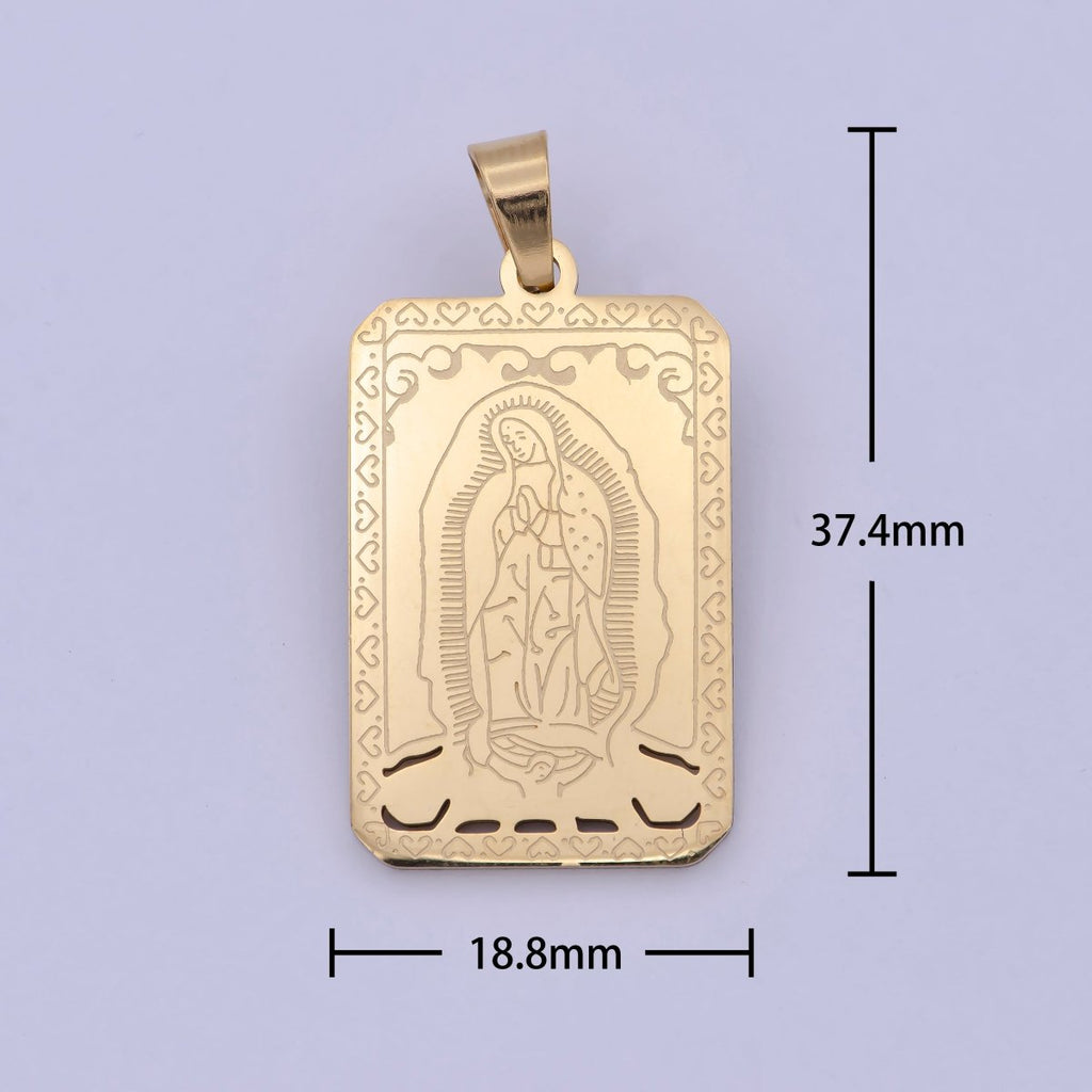 Gold Tag Virgin Mary Charm for Necklace Lady of Guadalupe Pendant for Religious Jewelry Making Supply in Gold plated J-313 - DLUXCA