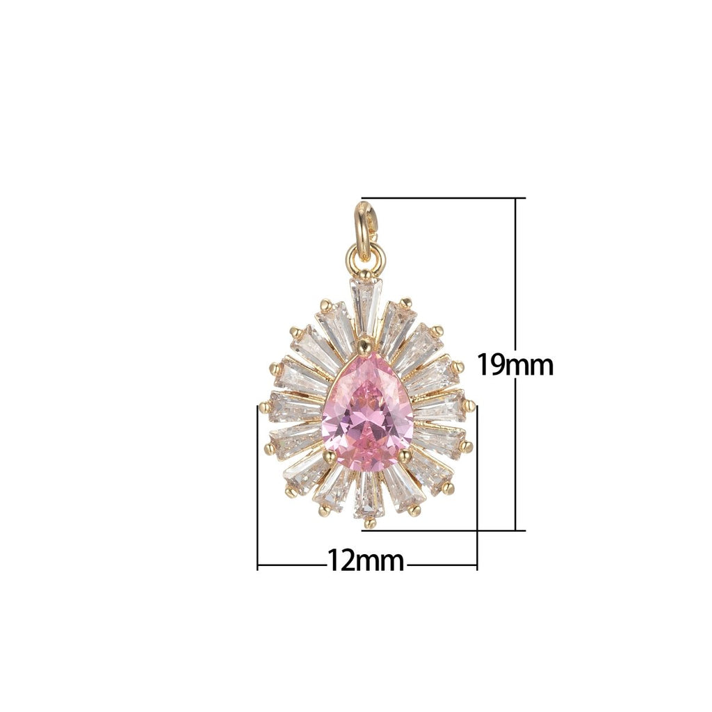 Gold Tear Drop Charm Baguette Cubic Oval Pendant Dangle Charms for Necklace Earring Supply Component E-845-E-847