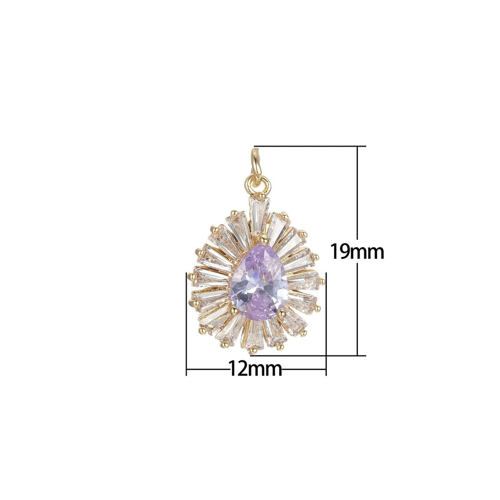 Gold Tear Drop Charm Baguette Cubic Oval Pendant Dangle Charms for Necklace Earring Supply Component E-845-E-847