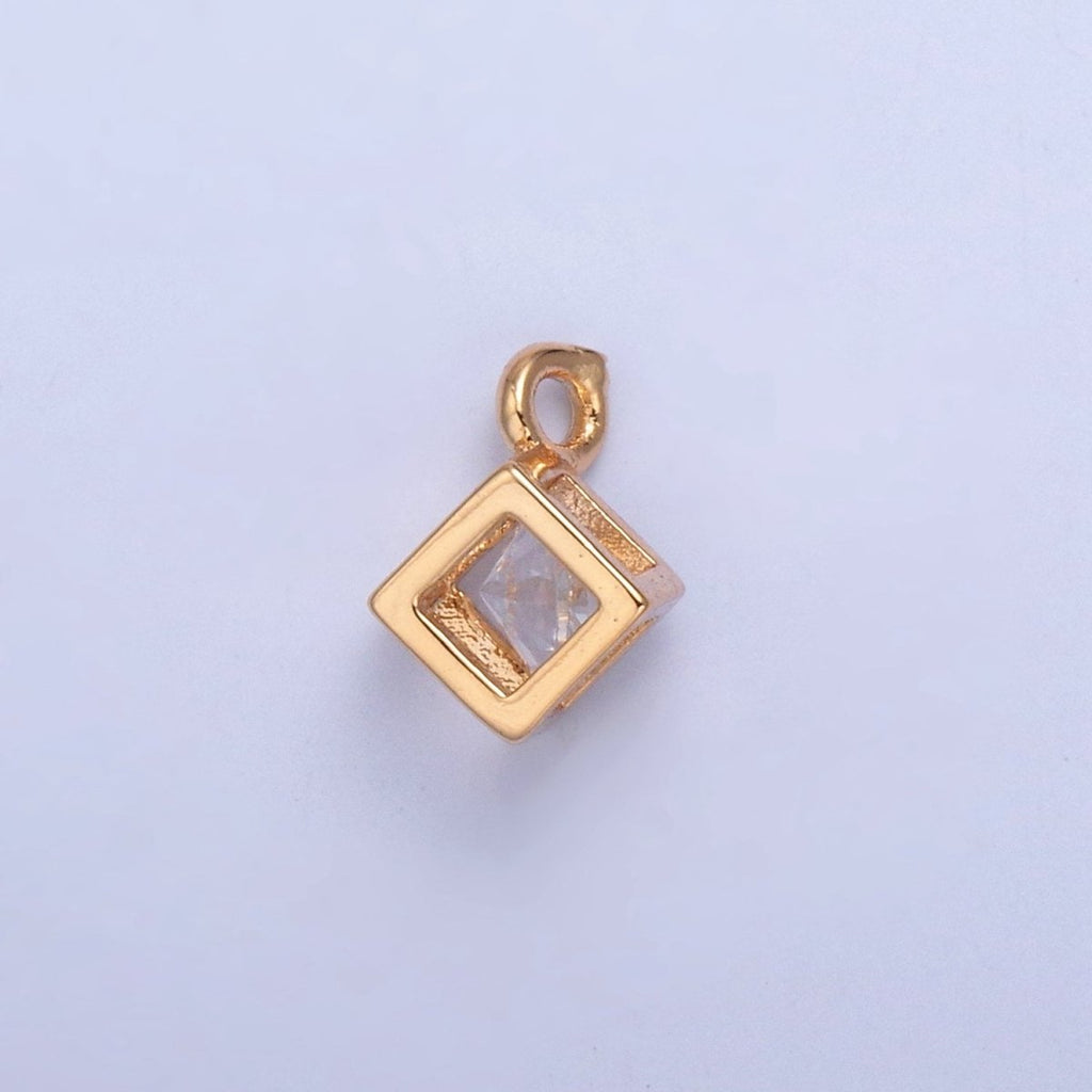 Gold Tiny Cube Box Cubic Zirconia CZ Charm For Jewelry Making X-029 - DLUXCA