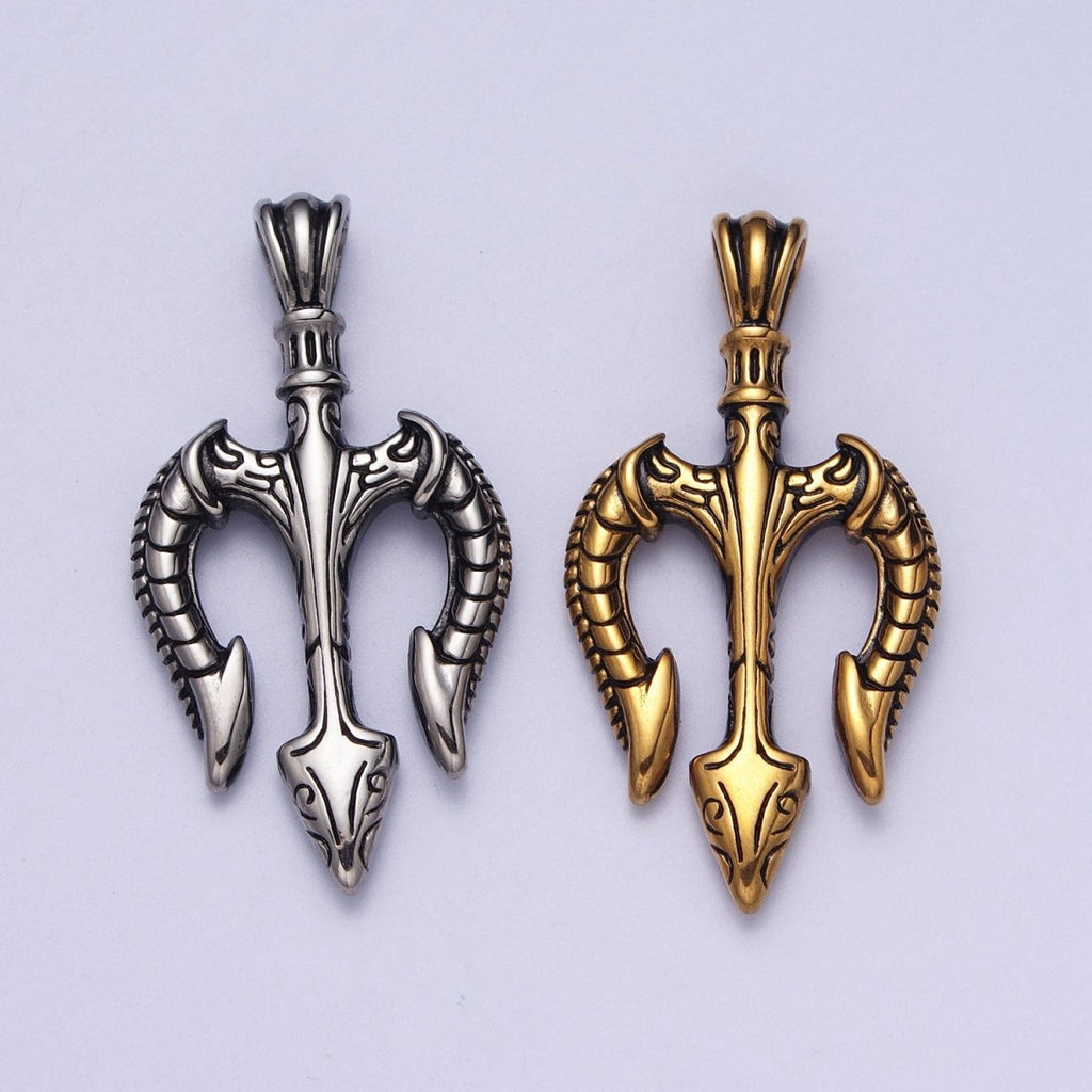 Gold Trident pendant Stainless Steel charm Neptune's necklace Pendant God of Sea Pendant Greek mythology Inspired for Men Jewelry J-342