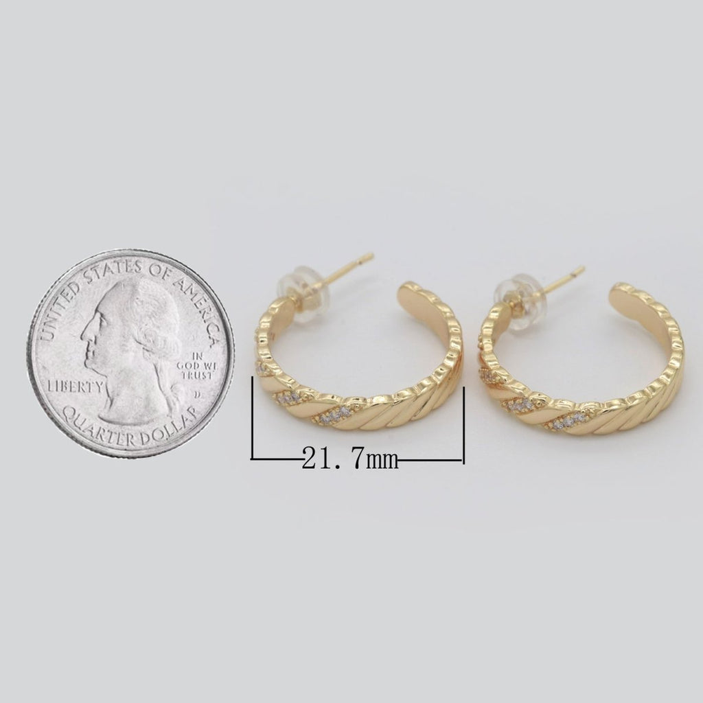 Gold Twisted Cz Earring for Christmas Gift Idea T-157 - DLUXCA