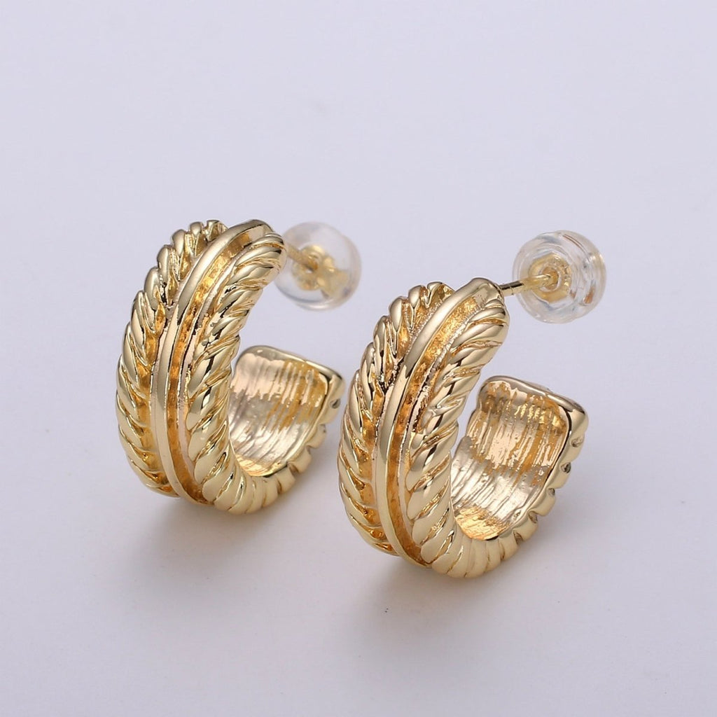 Gold Twisted Hoop Earrings • Bold Gold Hoop Earrings • Chunky Earrings • Statement Hoops • 18k Gold plated Hoops Earring gift for her Q-446 - DLUXCA