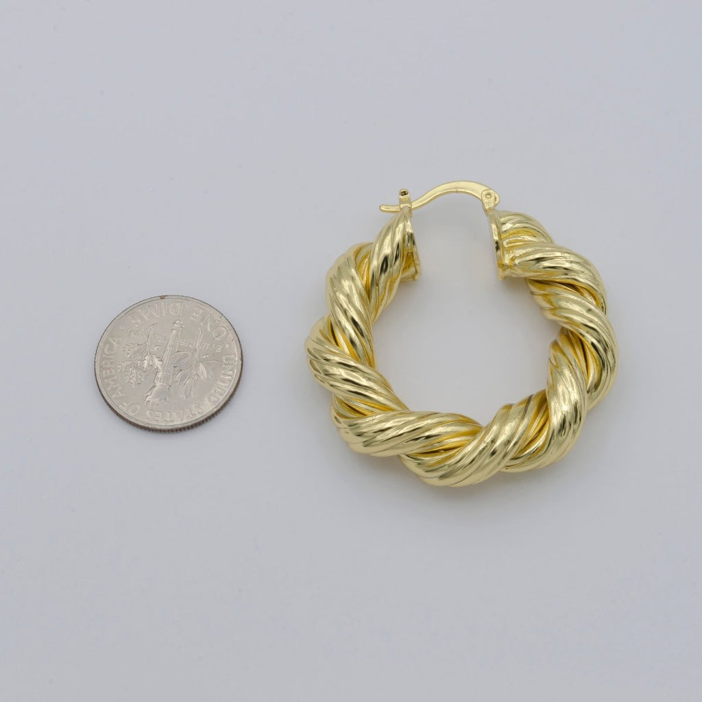 Gold Twisted Hoop Round Earrings, Plain Gold plated Geometric Daily Earring Jewelry P-106 - DLUXCA