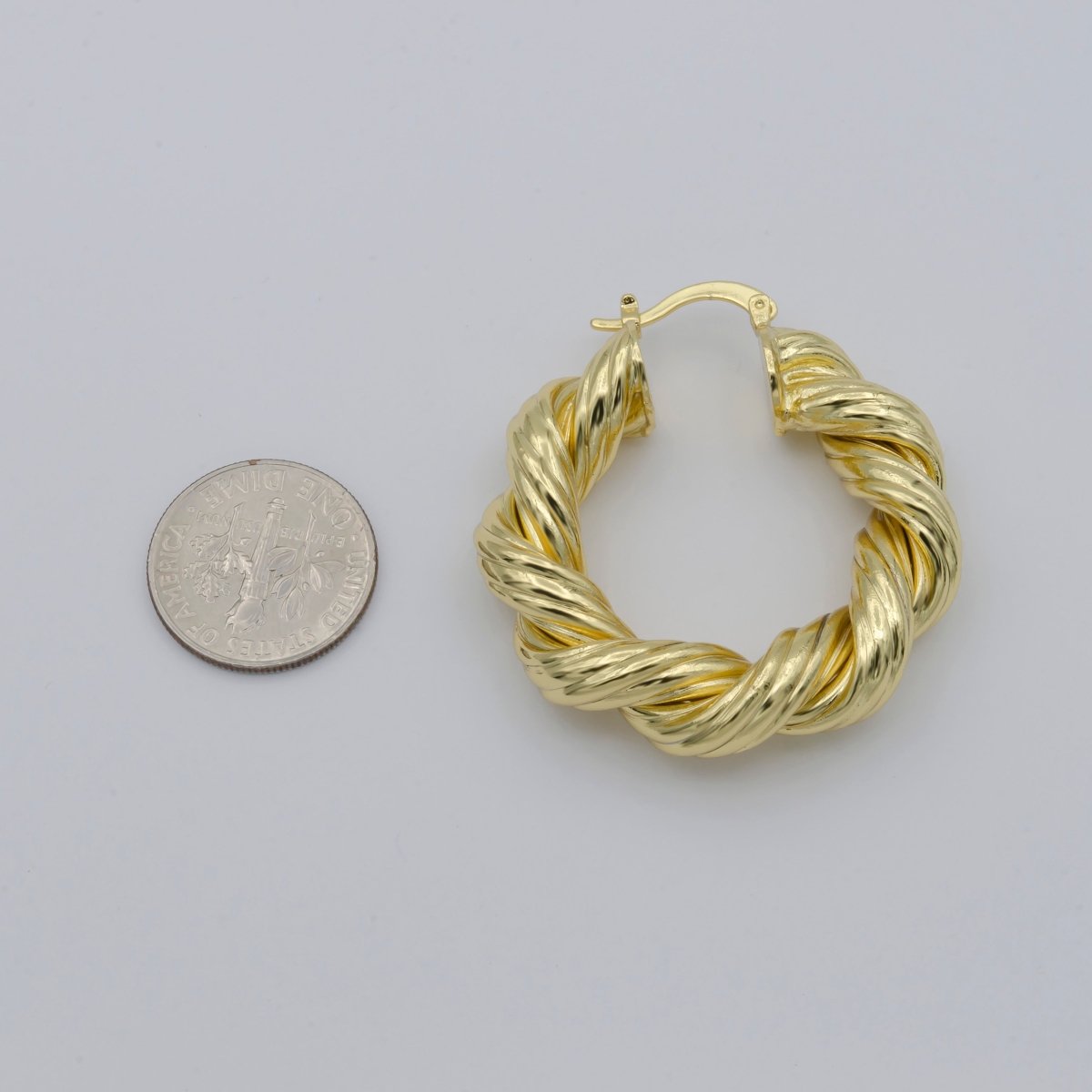 Gold Twisted Hoop Round Earrings, Plain Gold plated Geometric Daily Earring Jewelry P-106 - DLUXCA
