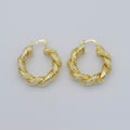 Gold Twisted Hoop Round Earrings, Plain Gold plated Geometric Daily Earring Jewelry P-106 - DLUXCA