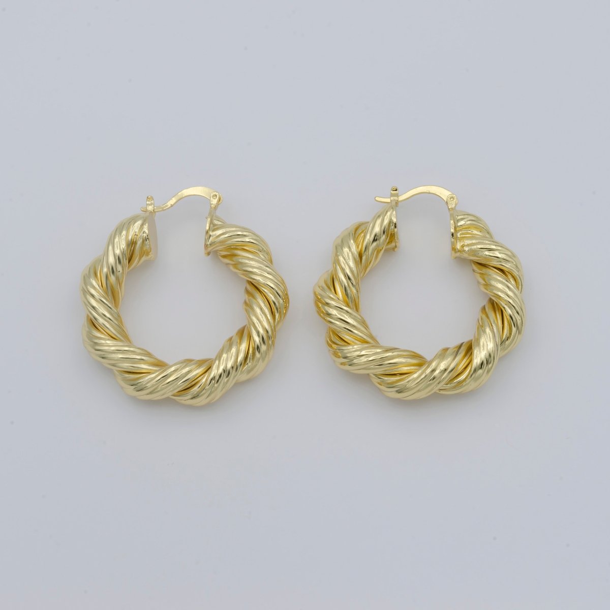 Gold Twisted Hoop Round Earrings, Plain Gold plated Geometric Daily Earring Jewelry P-106 - DLUXCA