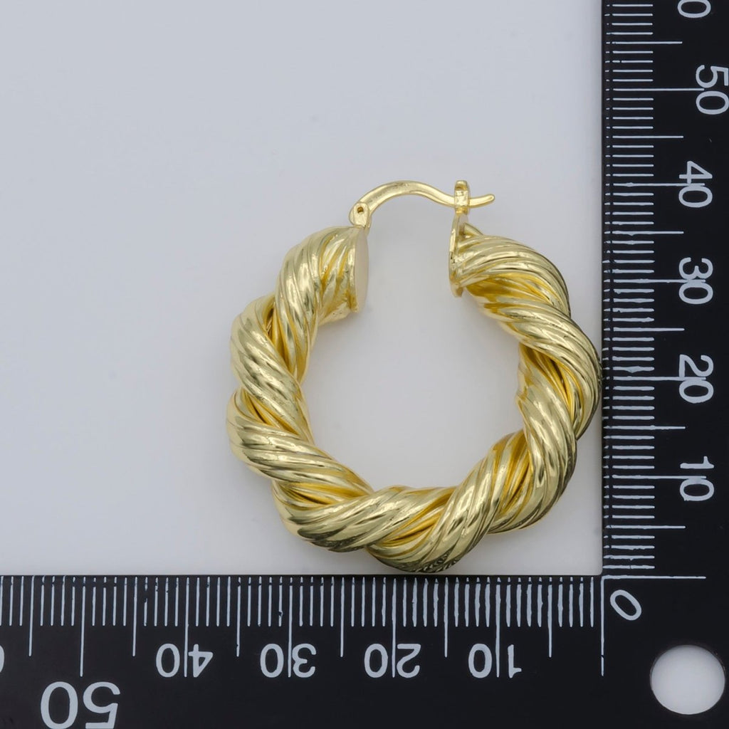 Gold Twisted Hoop Round Earrings, Plain Gold plated Geometric Daily Earring Jewelry P-106 - DLUXCA