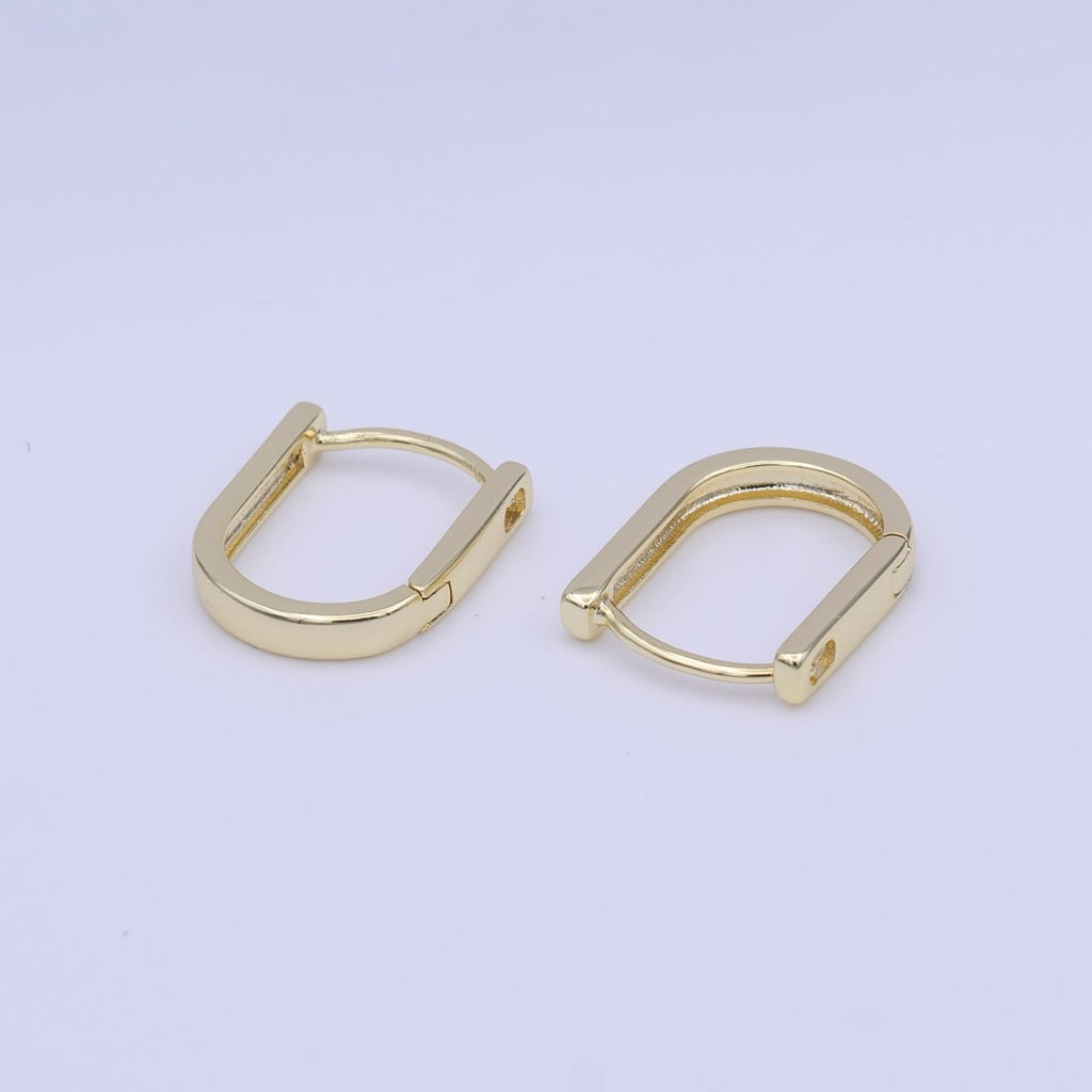 Gold U Shaped Wide Boxy 15mm Huggie Earrings | Y-215 - DLUXCA