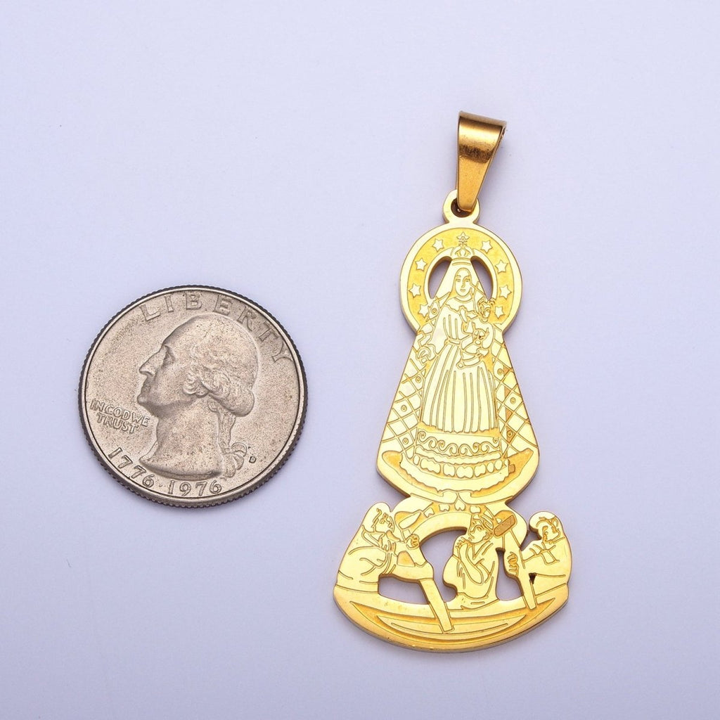 Gold Virgin Mary and Baby Jesus Pendant For Catholic Jewelry Making X-650 - DLUXCA