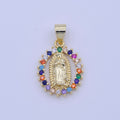 Gold Virgin Mary Lady Guadalupe Open Opal Multicolor CZ Religious Pendant H-251 - DLUXCA