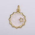 Gold White Enamel Moon and Solitaire Star CZ Charms, Cubic Arion charm in Round Disc Charm Medallion for Necklace E-188 - DLUXCA