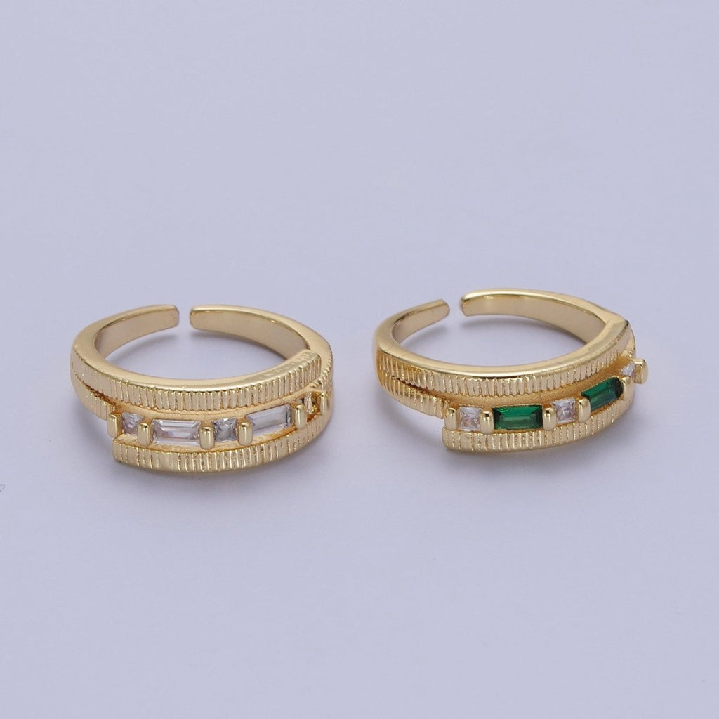 Gold Wrap Ring Clear Baguette Ring Green Baguette Ring Open Adjustable Jewelry O-1986  O-1987