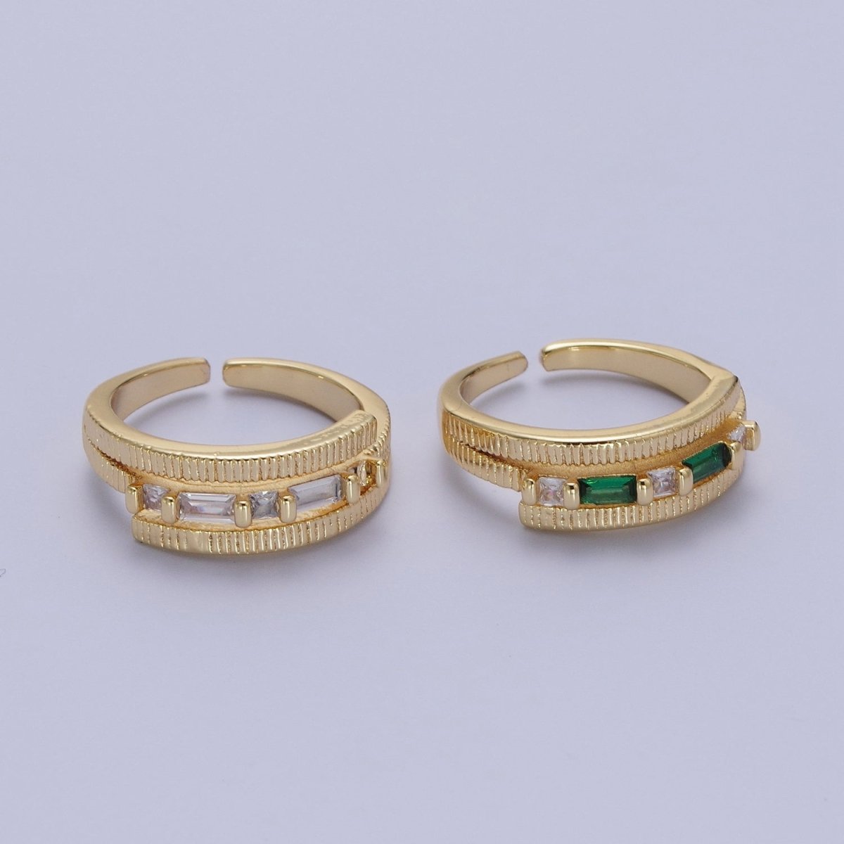Gold Wrap Ring Clear Baguette Ring Green Baguette Ring Open Adjustable Jewelry O-1986  O-1987