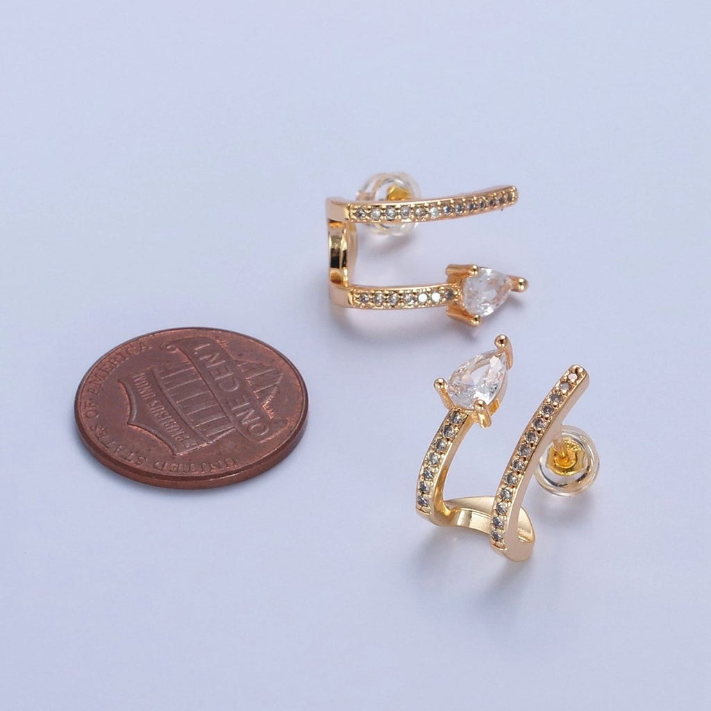 Gold Wrap Stud Earring with Tear Drop CZ Stone T-460 - DLUXCA